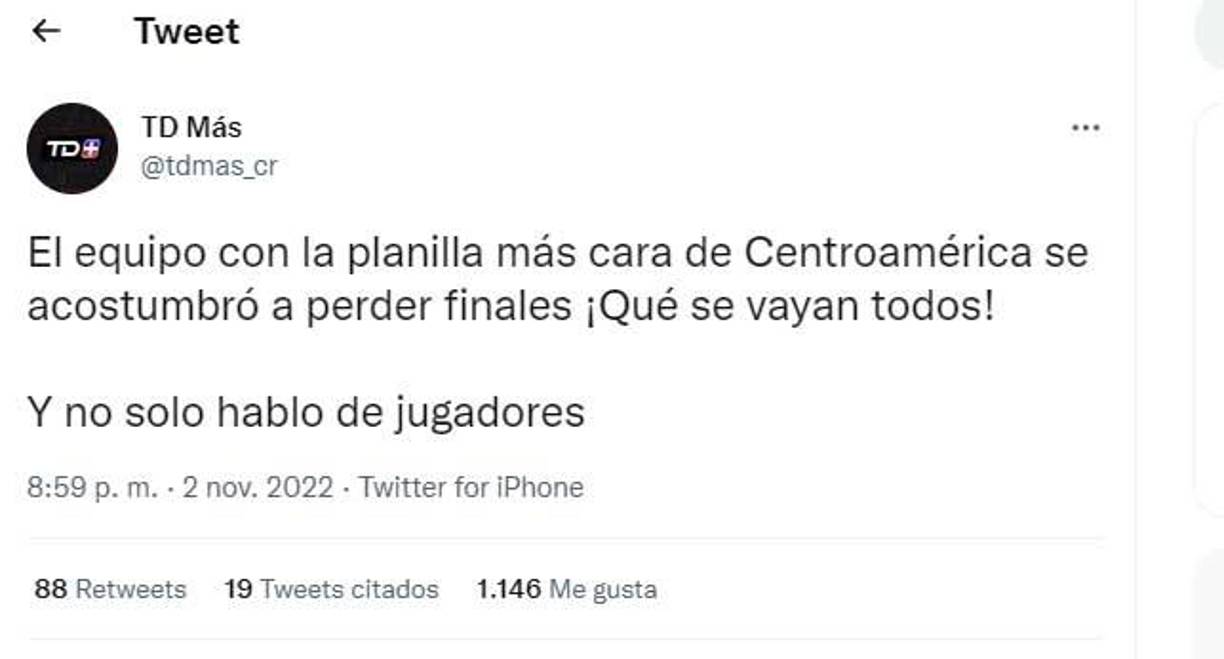 TD Más de Costa Rica lanzó este mensaje tras el título perdido por Alajuelense a manos del Olimpia.