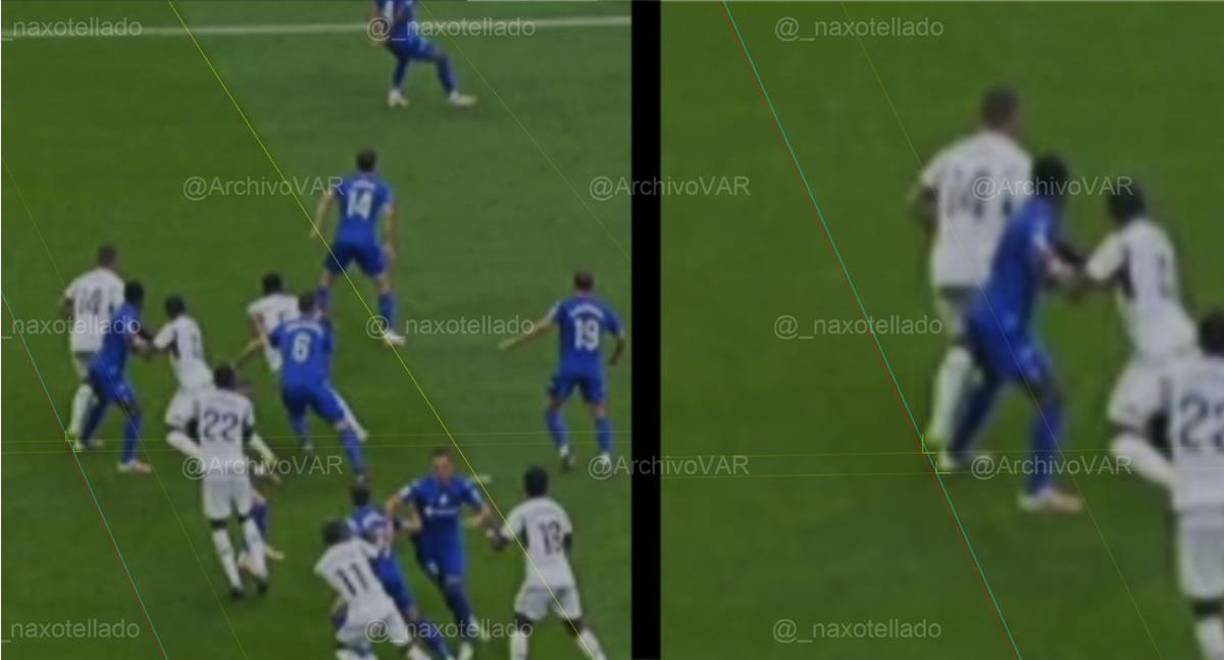 También sacaron una imagen milimetrica de la jugada del gol de Joselu, en la que se puede observar que el delantero está ligeramente adelantado.