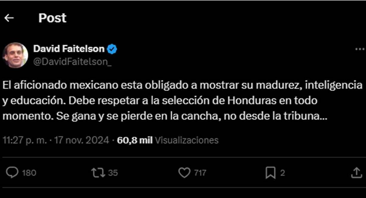 El polémico periodista que pasó de ESPN a TUDN le pidió a los aficionados mexicanos que lleguen al estadio Nemesio Díez de Toluca que se comporten y muestren respeto a la Selección de Honduras.