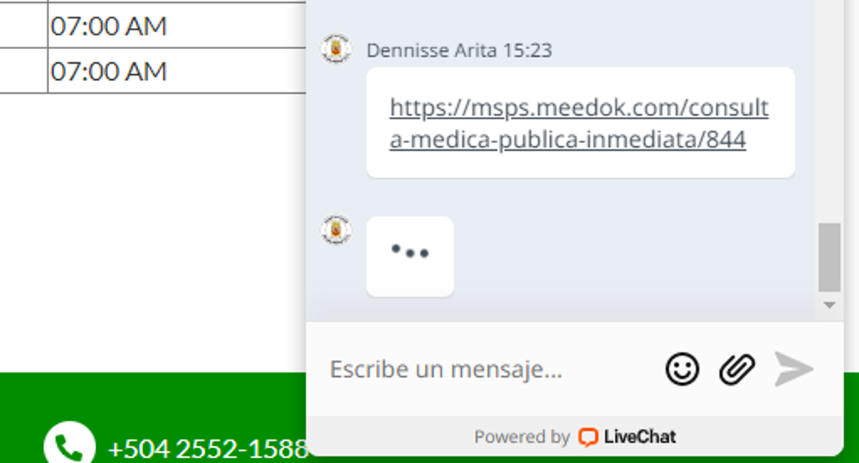Una vez haya enviado todos los datos, deberá ingresar al enlace que le llegará a través del chat para recibir atención con el médico asignado.