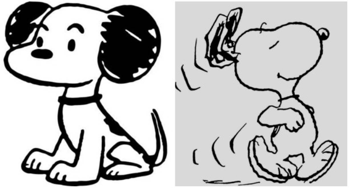 Snoopy en 1950 y la versión de actual.