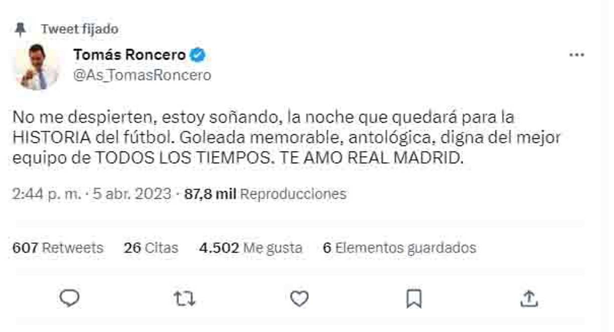 El periodista español Tomás Roncero dejó estas palabras.