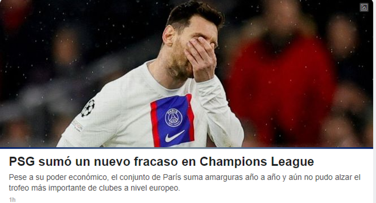 ESPN: “PSG sumó un nuevo fracaso ante Bayern en la UEFA Champions League”.