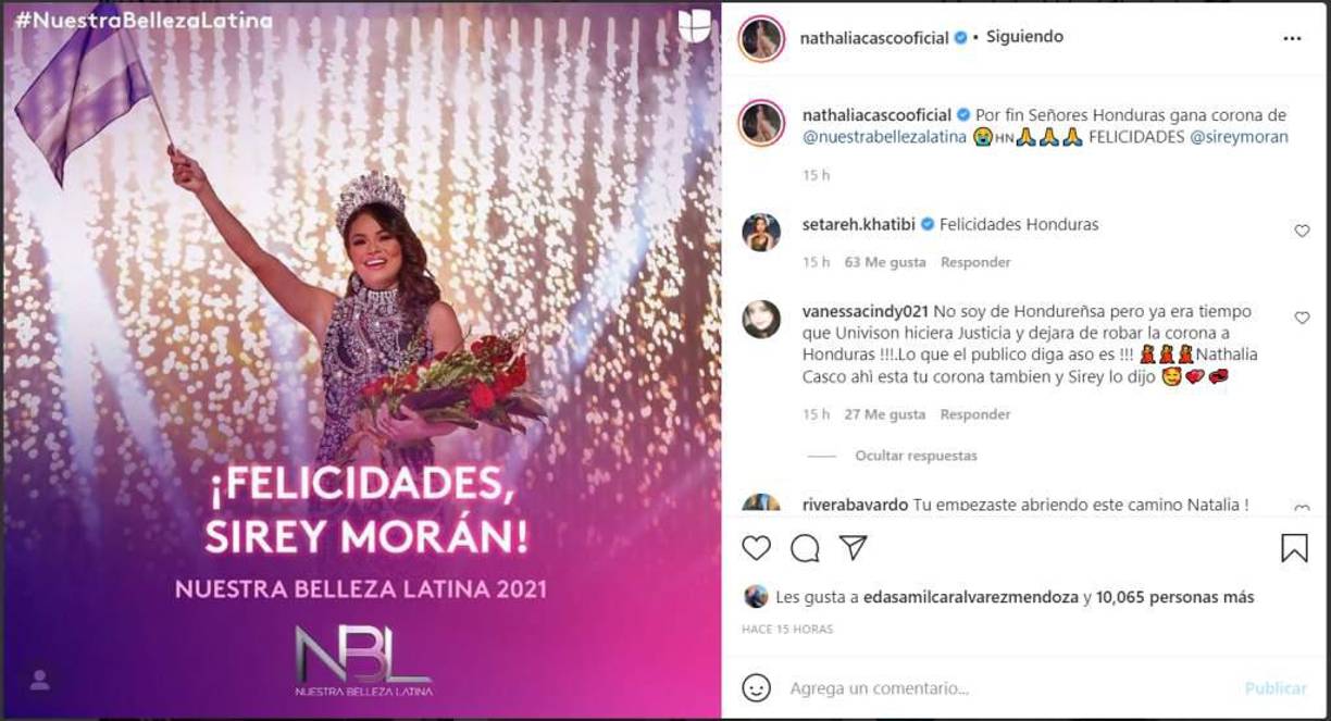 Nathalia Casco, quien fue una de las favoritas por el publico de NBL en 2015, expresó que por fin Honduras se había llevado la corona del reality show.
