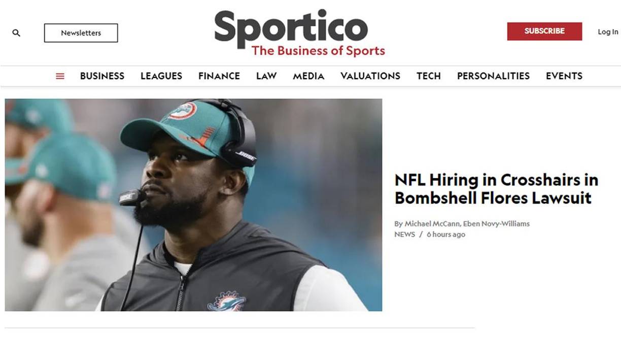 En su sitio web, Sportico también informa a detalle todo sobre la denuncia de Brian Flores.