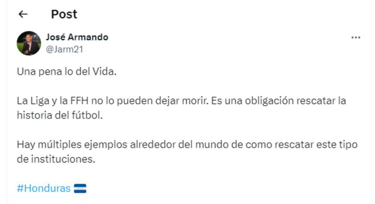 ”Es una obligación rescatar la historia del fútbol”, el periodista José Armando, quien cubre al Inter Miami en EUA, pidió que el Vida no desaparezca.