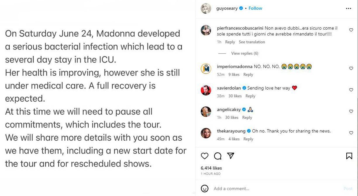 El comunicado que compartió el manager de la cantante.