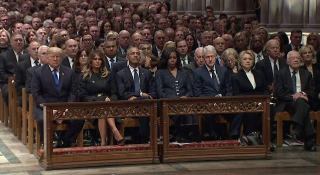 Donald Trump y los cuatro expresidentes vivos de Estados Unidos lideran el funeral de Estado en memoria del ex mandatario George H.W. Bush que se lleva a cabo en la Catedral Nacional de Washington D.C.