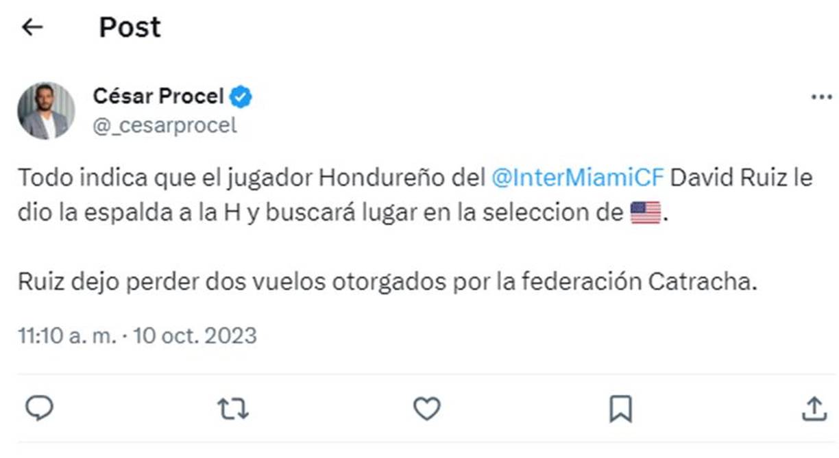 César Procel, periodista de EUA: “David Ruiz le dio la espalda a la H y buscará lugar en la selección de Estados Unidos.”