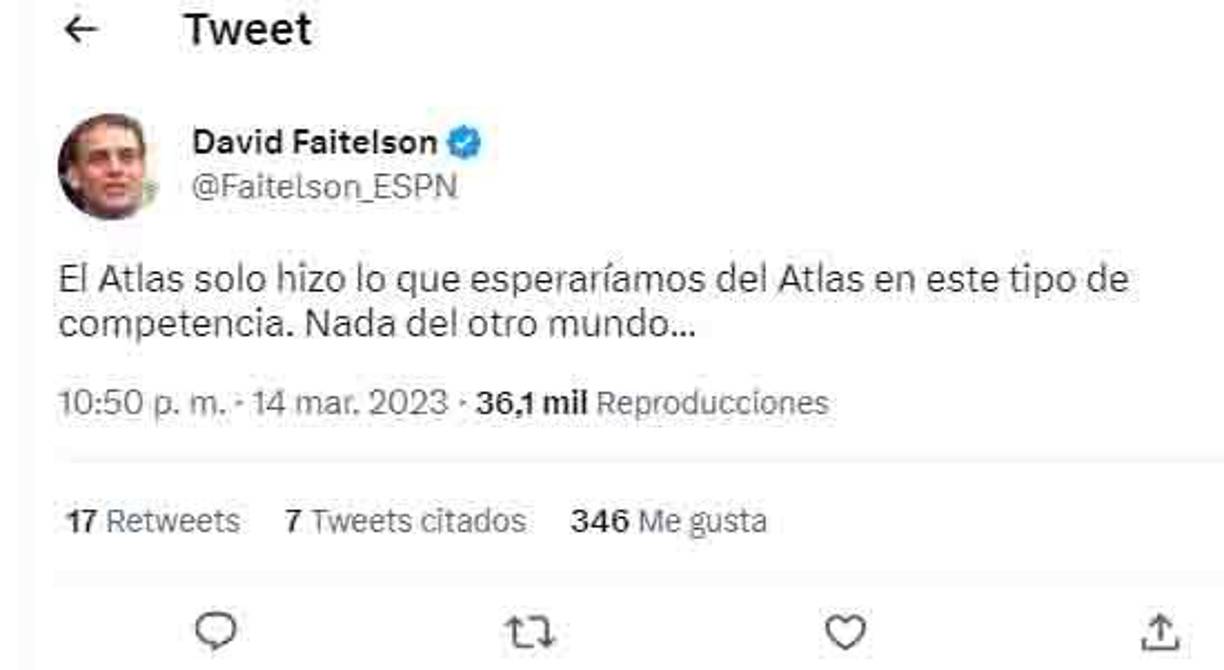 David Faitelson: El Atlas solo hizo lo que esperaríamos del Atlas en este tipo de competencia. Nada de otro mundo.”