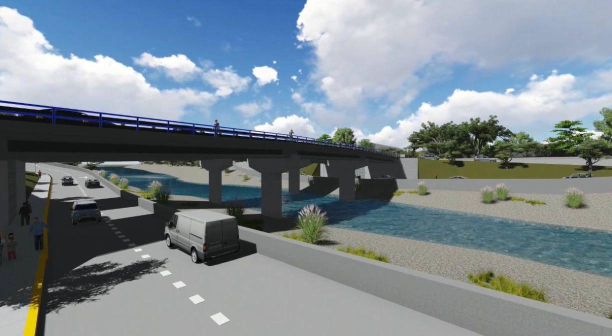La estructura principal de los puentes consiste en cuatro tramos de losas de 37.5 metros de longitud cada una con un ancho de 10.38 metros, soportadas por cinco vigas metálicas por tramo, con sus respectivos diafragmas metálicos.