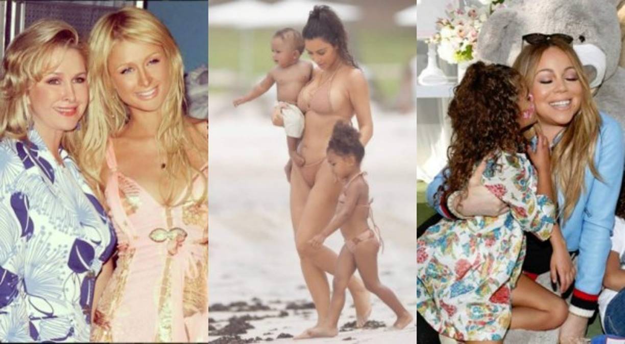 Paris Hilton con su madre Kathy; Kim Kardashian y sus hijos y Mariah Carey con sus gemelos. Fotos: Instagram.