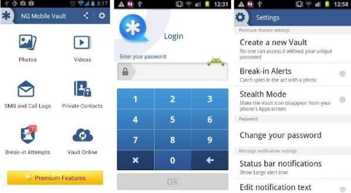 VAULT HIDE SMS, PICS & VIDEOS<br/>Pensada para quienes desean proteger su privacidad, pues permite crear una especie de 'caja fuerte' dentro del 'smartphone' para guardar mensajes, fotos y videos, pero el precio es una menor duración de la batería.