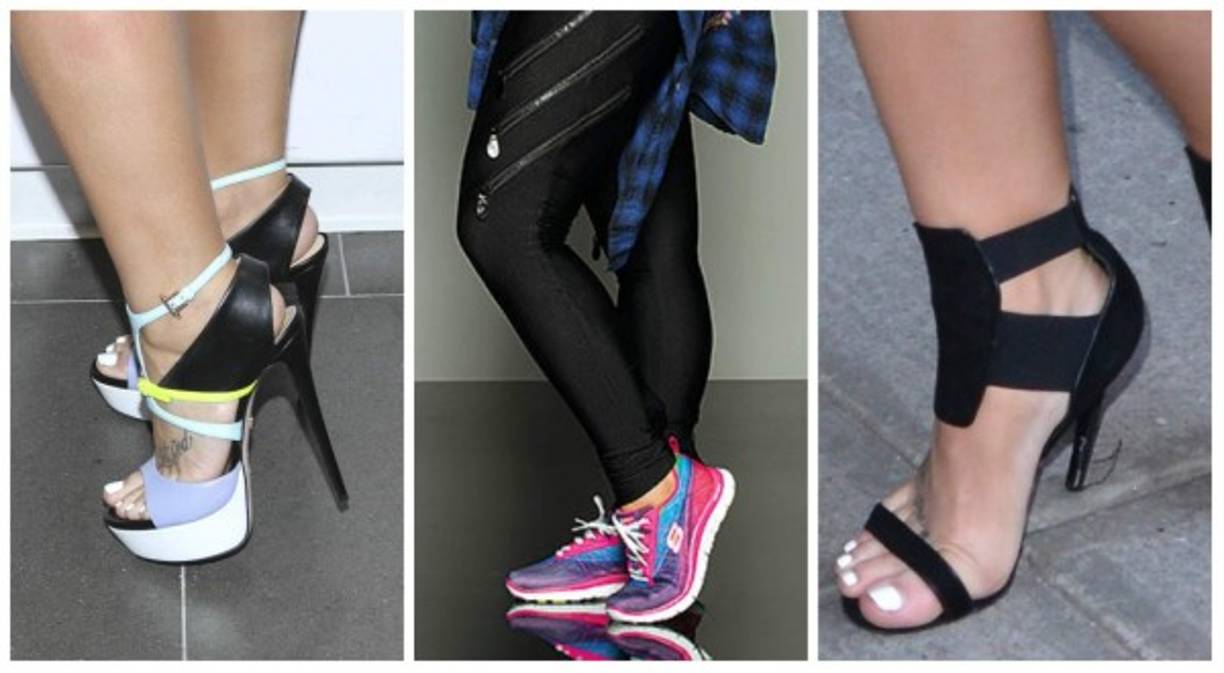 Sus look los complementa con sandalias de tacón alto y también apuesta por tenis cuando sale de paseo.