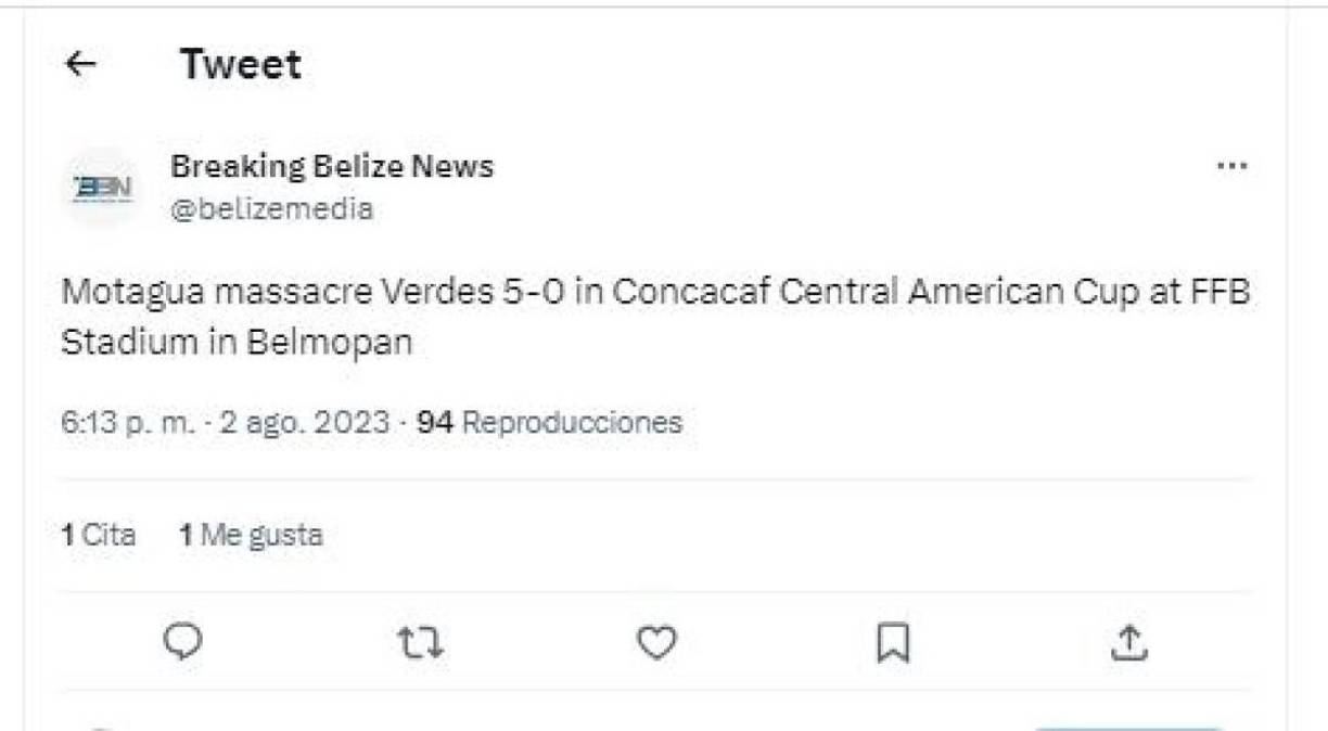 El medio Breaking Belize News tituló como “Motagua masacró al Verdes”.