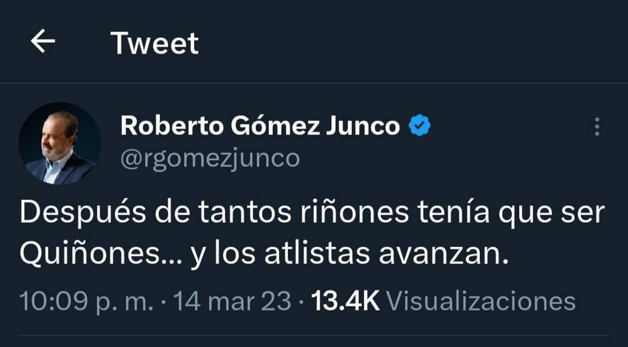 Roberto Gómez Junco de ESPN: “Después de tantos riñones tenía que ser Quiñones... y los atlistas avanzan”.