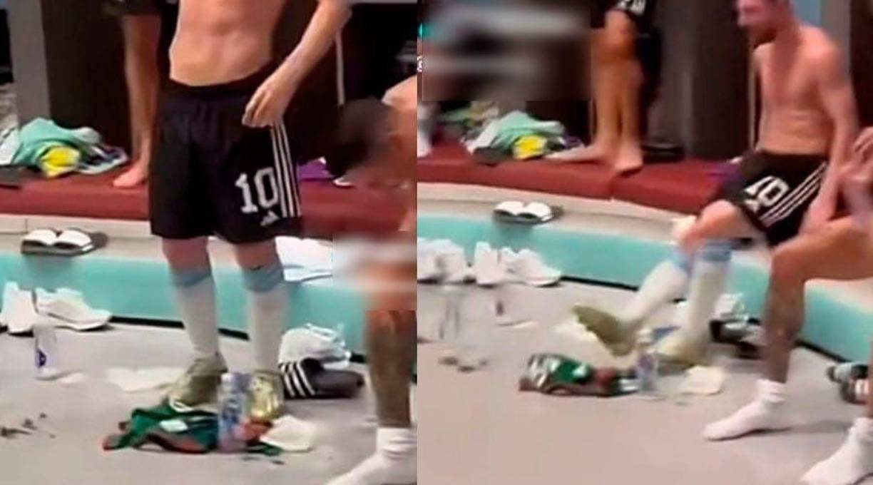 El malestar del Canelo llega después de un video del camerino de Argentina. Ahí se ve cuando Messi se quita uno de sus tacos y logra rozar una camiseta que parece ser de México.