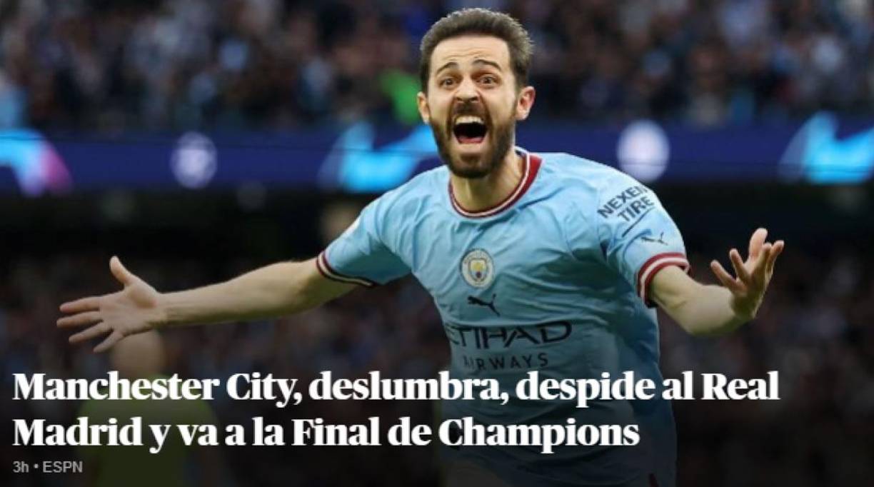 ESPN - ”Manchester City, deslumbra, despide al Real Madrid y va a la final de Champions”.