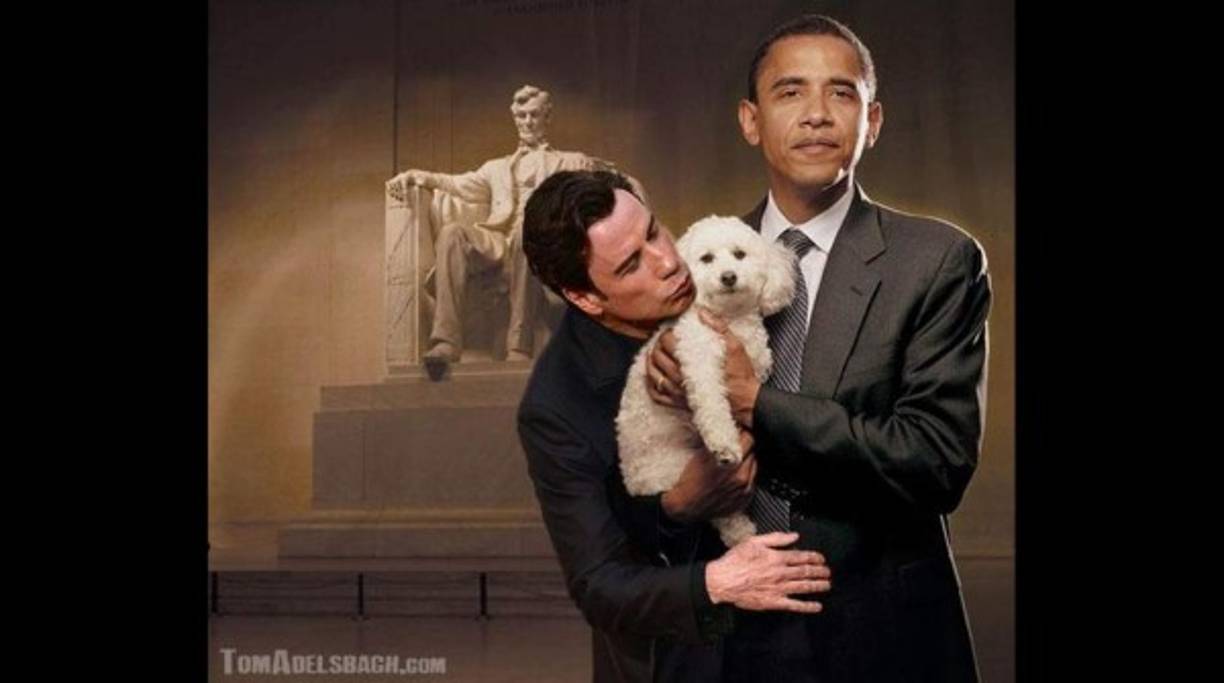 El montaje de una fotogarfía del presidente Barack Obama con el actor John Travolta.