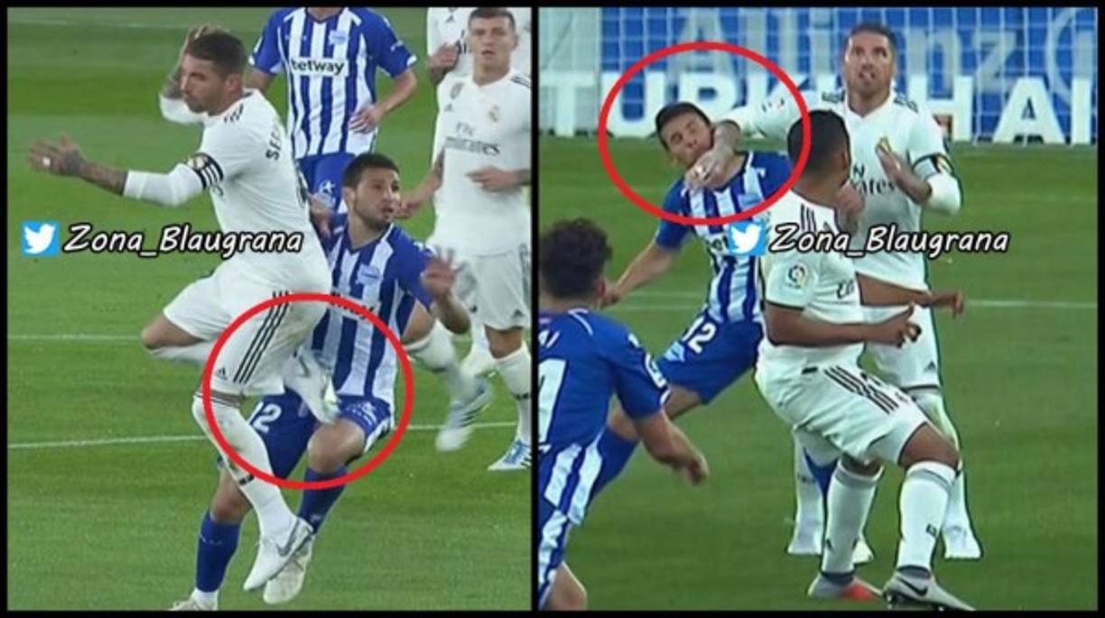 Sergio Ramos tuvo su partido aparte con Jonathan Calleri. El capitán del Real Madrid agredió en estas dos acciones al argentino y se salvó de ser expulsado.