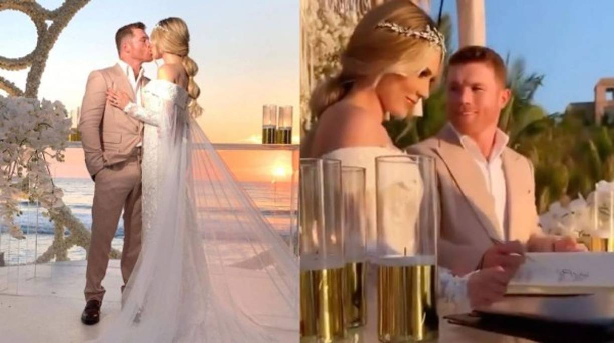 Canelo Álvarez y Fernanda Gómez durante su boda civil.