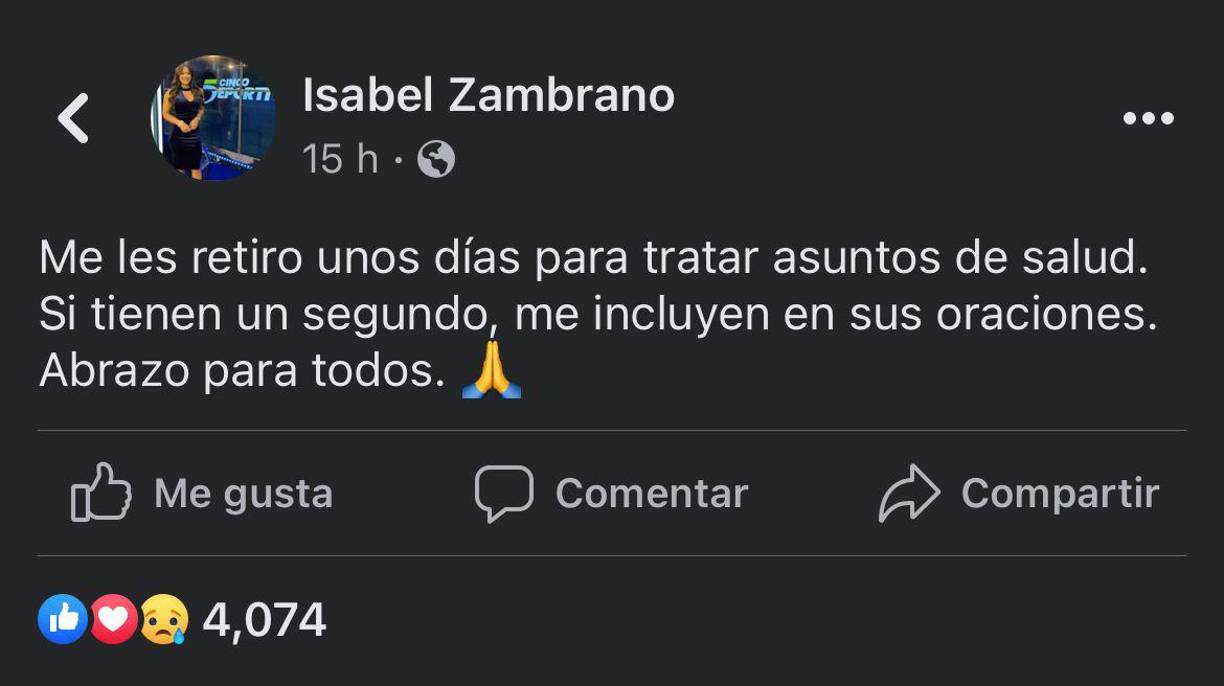 Isabel Zambrano se retira de las redes sociales: “Me incluyen en sus oraciones”
