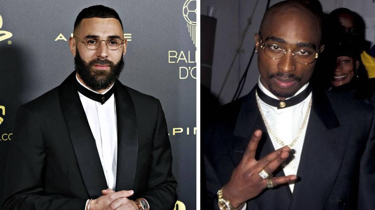 Karim Benzema acudió a la gala del Balón de Oro con un atuendo inspirado en el rapero estadounidense Tupac.