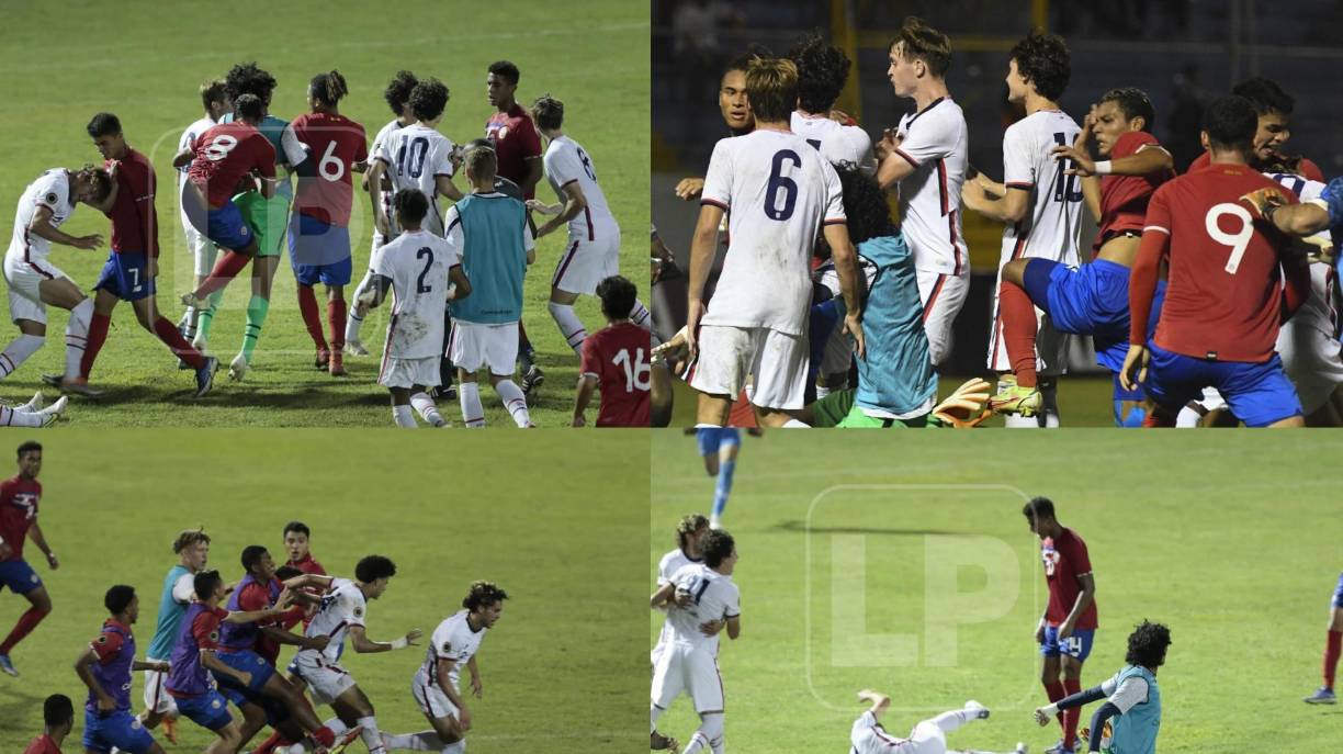 Seleccionados de Costa Rica y Estados Unidos protagonizaron en el estadio Morazán una lamentable pelea tras el final del juego correspondiente a los cuartos de final del Premundial Sub-20 de Concacaf.