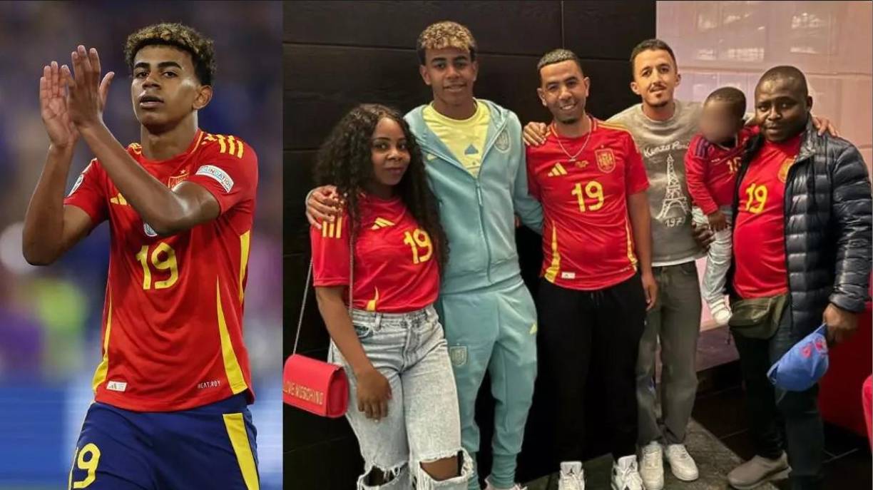 Su familia siempre lo acompaña y llegan bien identificados con los colores de España.