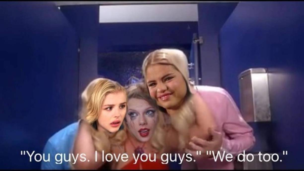 El meme de Chloë Grace, Taylor Swift y Selena Gómez que dice en su titulo: 'Miren chicas, las quiero. Nosotras también'.