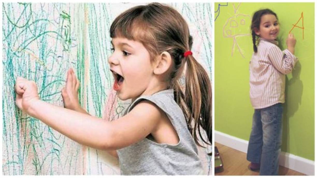 Quitar las manchas de lápices de colores en las paredes pintadas. Frotar suavemente un paño húmedo con pasta de dientes sobre las marcas en la pared hasta que éstas desaparezcan.