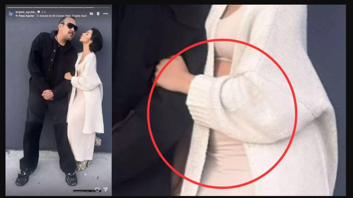Por otro lado, el pasado domingo 16 de junio, Ángela Aguilar publicó en sus historias de Instagram unos clips y fotografías para felicitar a Pepe Aguilar por el Día del Padre. En una de las postales, ella sale al lado del llamado ‘Bandido de amores’, a punto de darle un beso en la mejilla, por lo que él se inclina. Dicho retrato permite ver el vientre de la cantautora un poco abultado. 