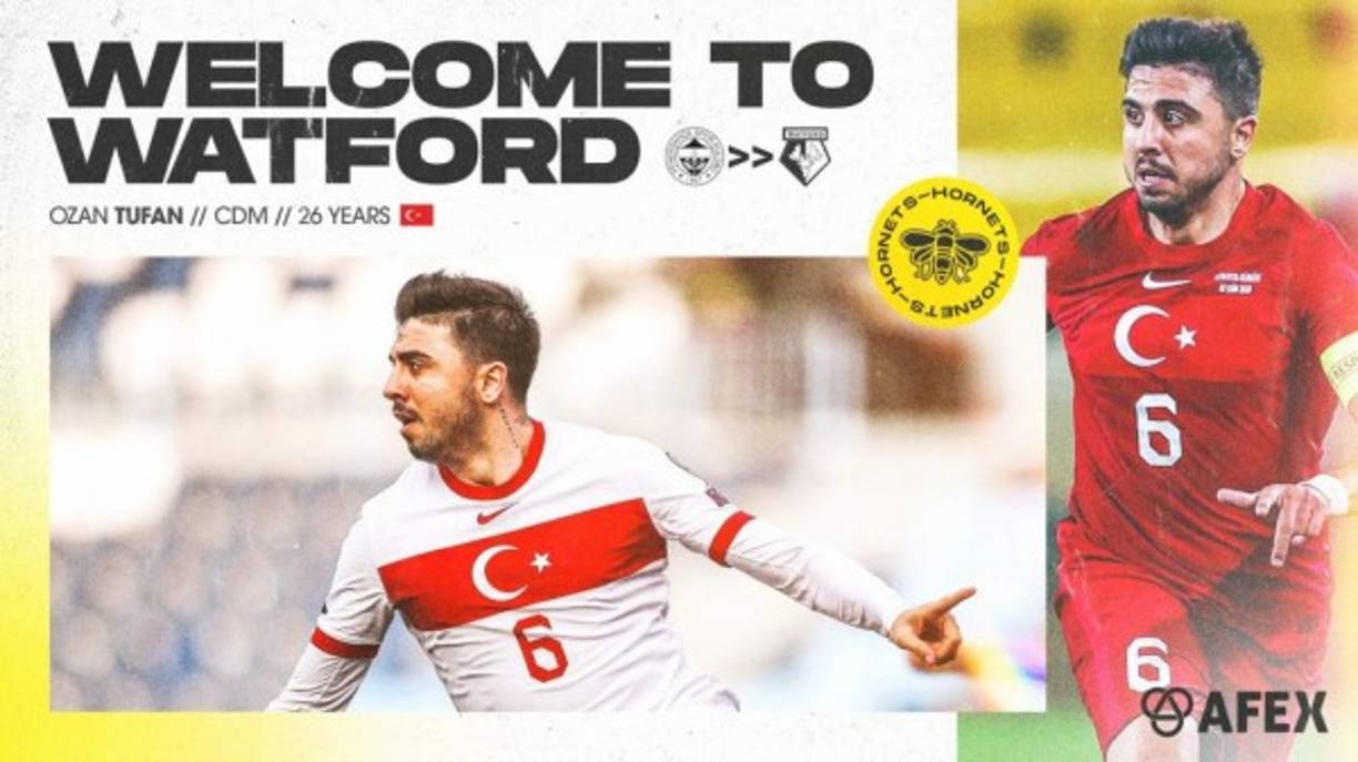 El Watford consiguió la cesión por una temporada del centrocampista turco, Ozan Tufan. Llega desde el Fenerbahce con una opción de compra de 7.5 millones de euros.