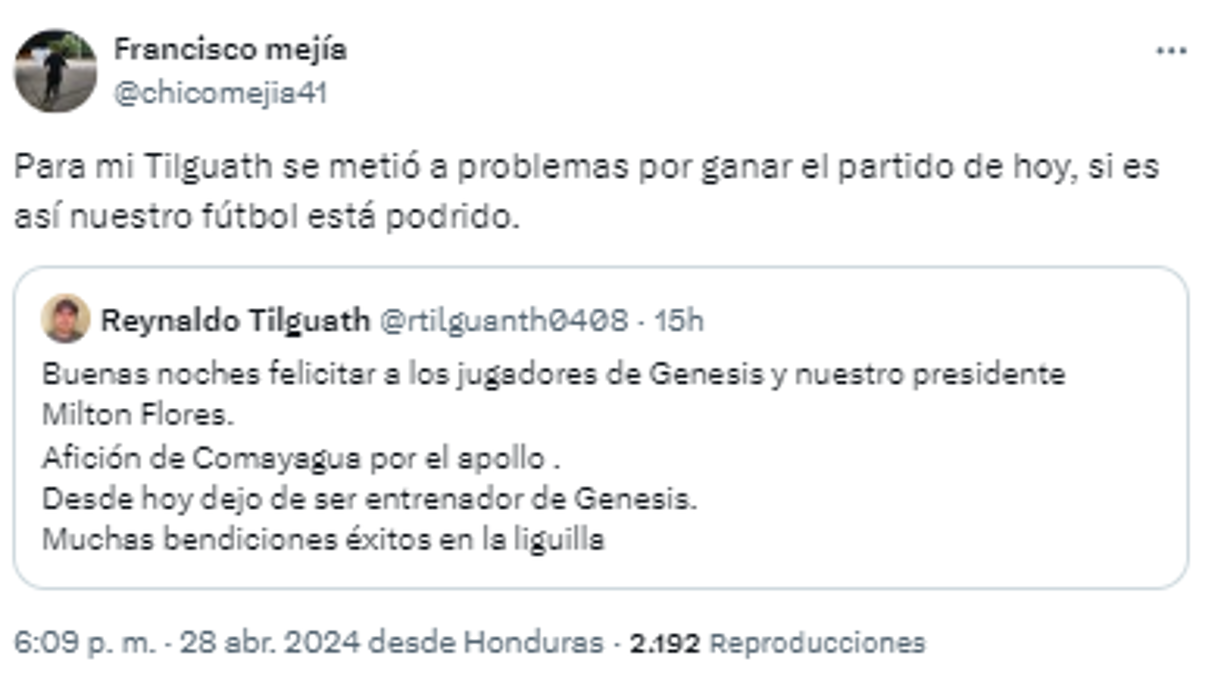 “Para mi Tilguath se metió a problemas por ganar el partido de hoy, si es así nuestro fútbol está podrido”