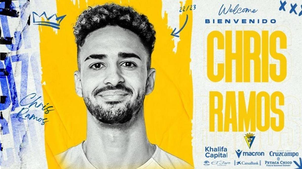 Chris Ramos - El Cádiz CF hizo oficial la contratación del delantero español como nuevo jugador del conjunto amarillo. Firma hasta 2028. El atacante llega traspasado desde el Lugo, de la Segunda División, a cambio de una cantidad que no ha trascendido, aunque algunos medios de comunicación lucenses hablan de una cantidad cercana a los dos millones de euros.