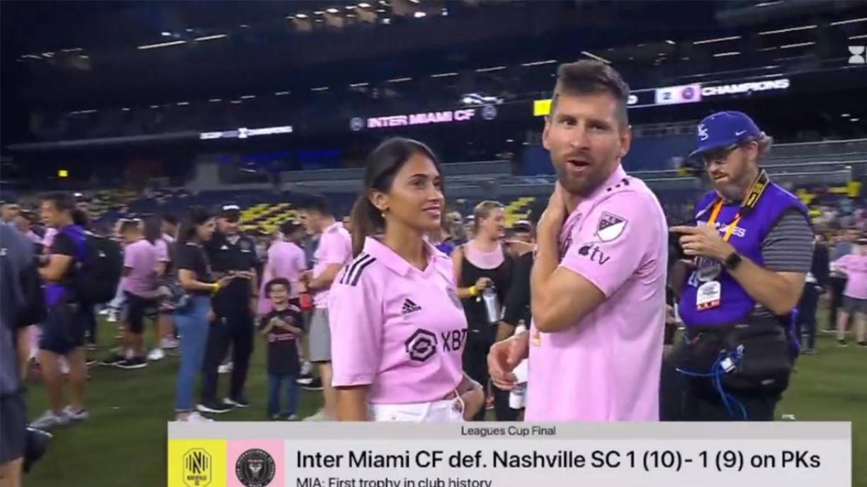 Antonela se unió a los festejos y andaba con la camiseta del Inter Miami.