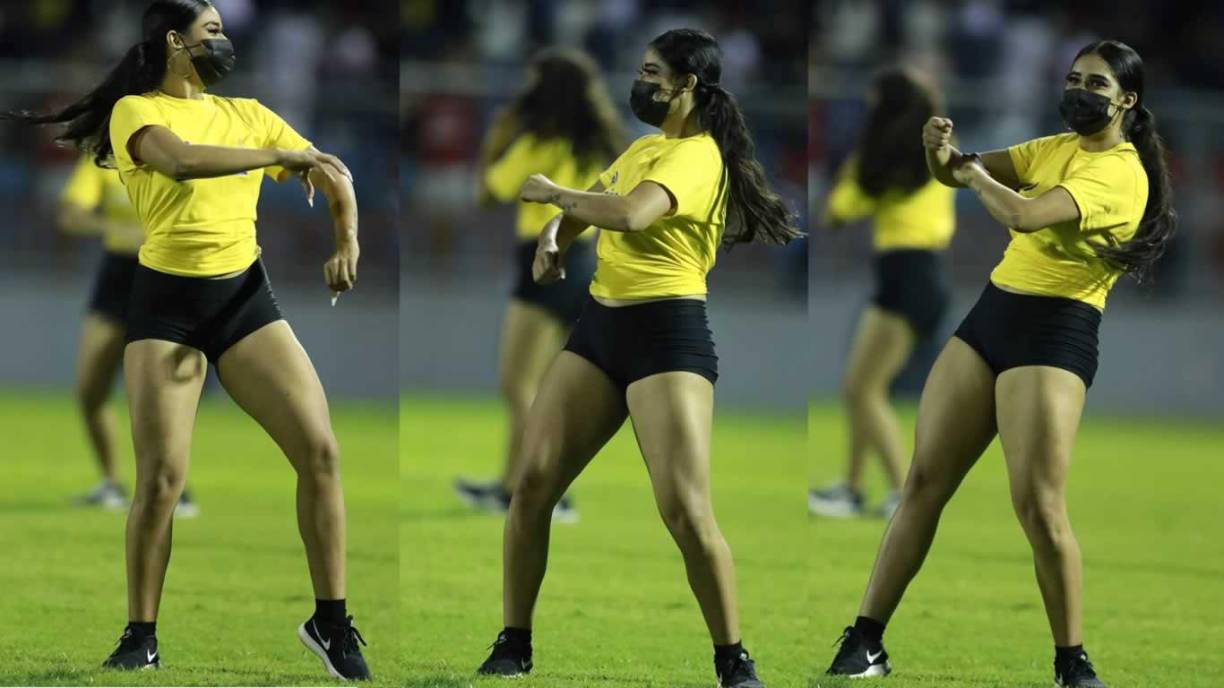 Esta joven fue sensación en el engramillado del coloso sampedrano en el medio tiempo con su baile.
