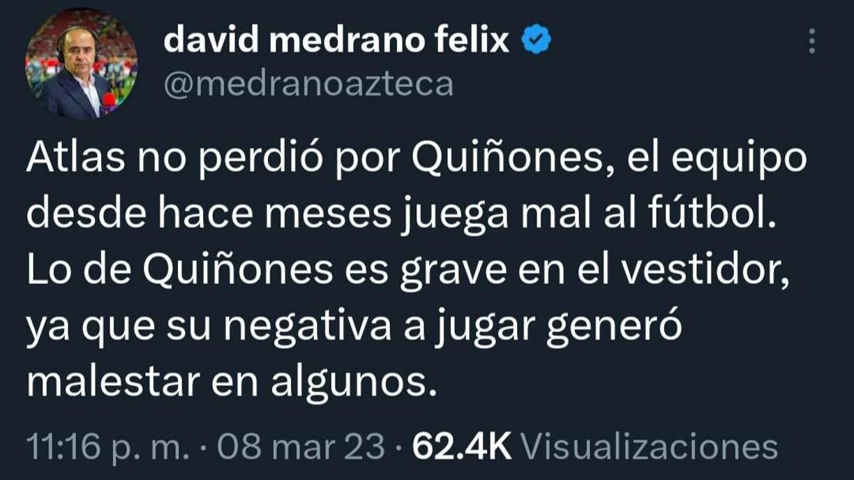 Se desató un escándalo en el Atlas ya que el colombiano Quiñones no quiso jugar de titular y eso generó malestar en sus propios compañeros.