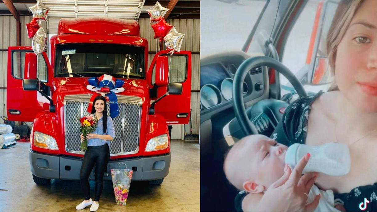 La bella hondureña Andrea Ochoa continúa siendo sensación en redes sociales luego de mostrarse con su bebé a bordo del tráiler que ella conduce en Estados Unidos.