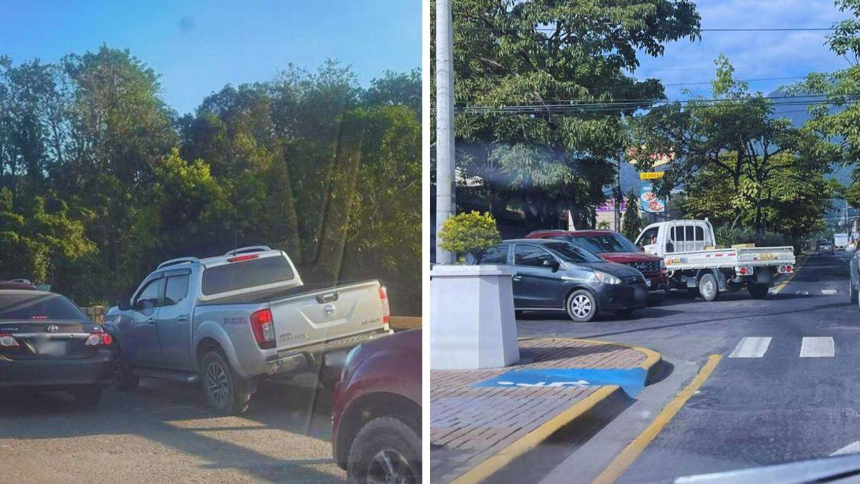 La impaciencia conlleva a muchos conductores a tomar malas decisiones. Eso se evidencia por aquellos que no aceptan hacer fila y esperar, como en el caso del doble cabin, o como el minicamión que también hace un giro arriesgado e imprudente que por poco le pasa factura.