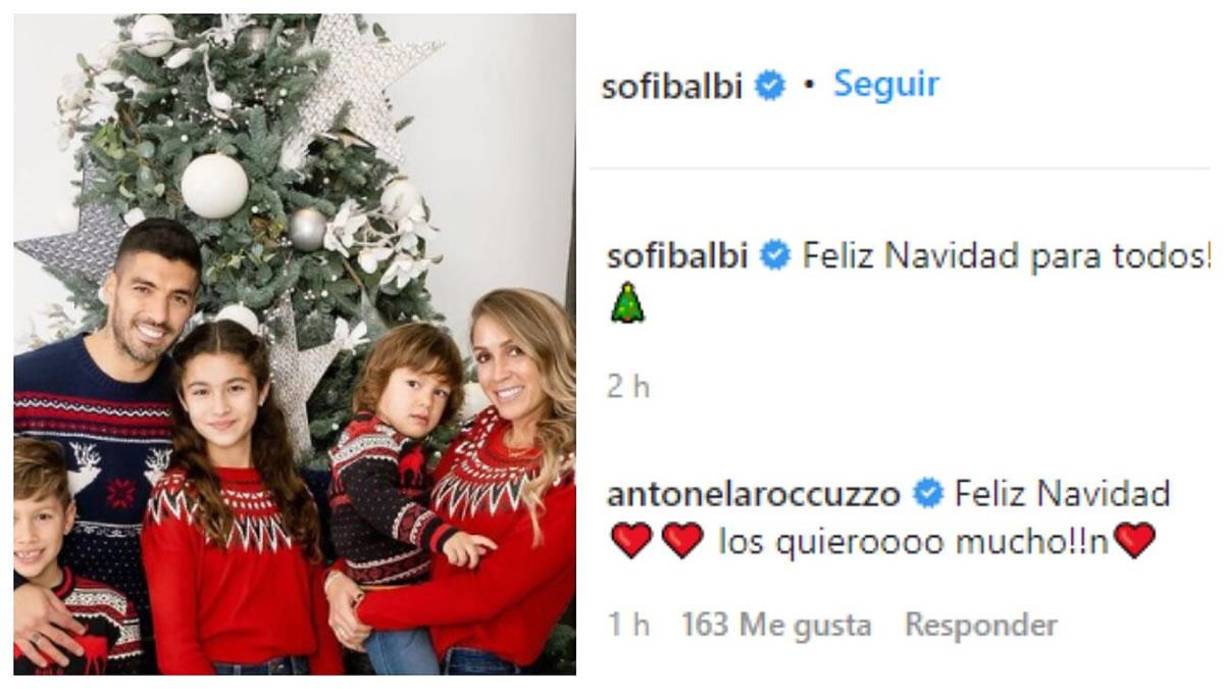 La felicitación de la familia de Luis Suárez por la Navidad y la respuesta de Antonela Roccuzzo, la mujer de Messi: “Los quieroooo mucho”.