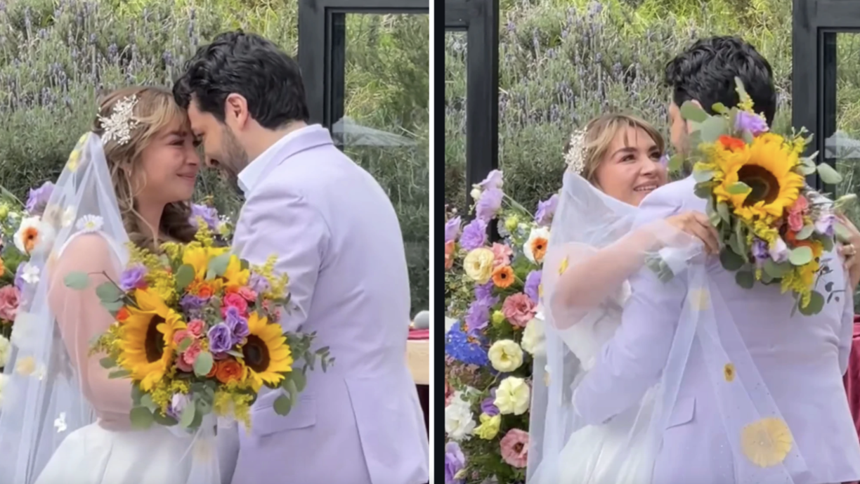 Uno de los detalles que más encantó a los seguidores de la actriz de melodramas como “Cómplices al rescate” y “Papás por conveniencia” fue su hermoso ramo con flores silvestres, eucaliptos y girasoles, elegidas con mucho cuidado por el gran significado para los esposos, pues representan la estabilidad y la conexión entre ambos.