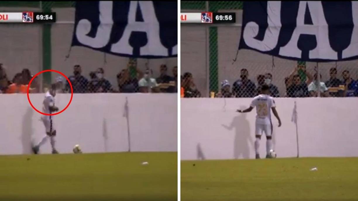 Una imagen lamentadio que se vio fue la agresión que sufrió el jugador olimpista Jorge Álvarez por parte de aficionados del Motagua que le lanzaron de todo cuando iba a cobrar un córner.