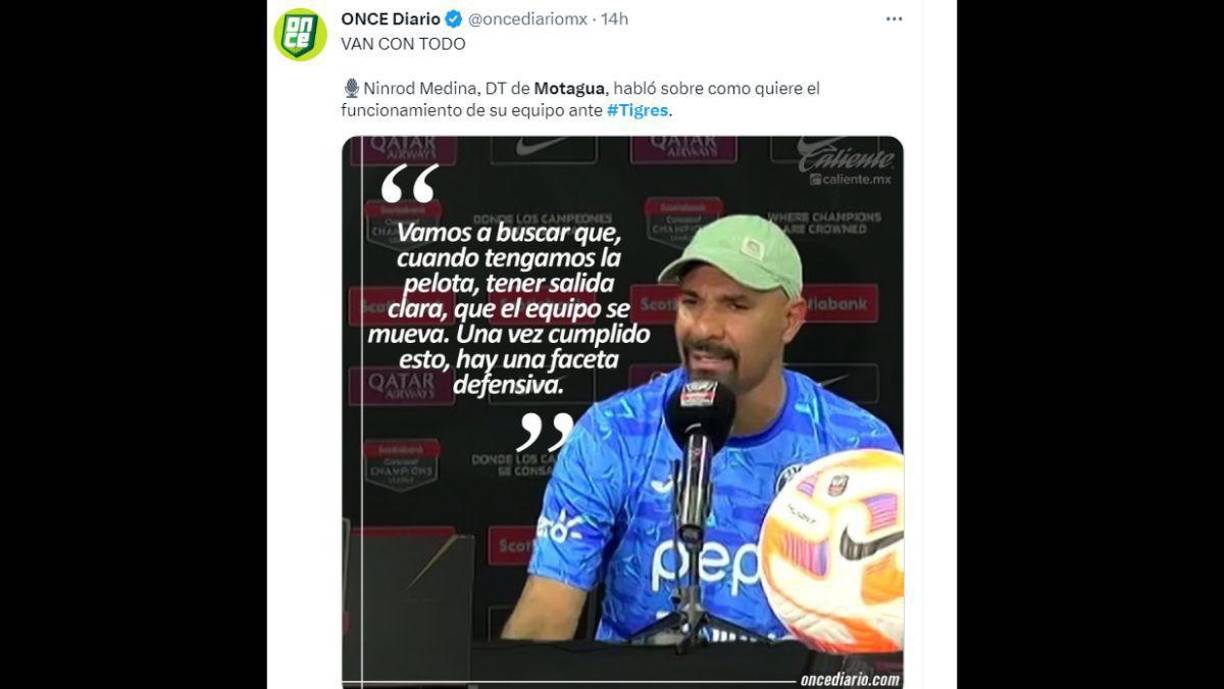 El diario mexicano Oncediario resaltó lo que dijo Ninrod Medina en la conferencia de prensa antes de enfrentarse a Tigres.