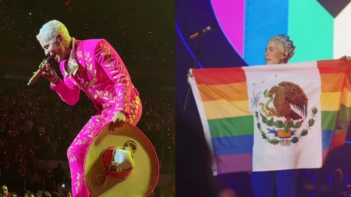 Cuando él artista sale al escenario en pleno concierto de RBD con la bandera de México, lo primero que llamo la atención de los espectadores es que la bandera estaba modificada con los colores LGBT.