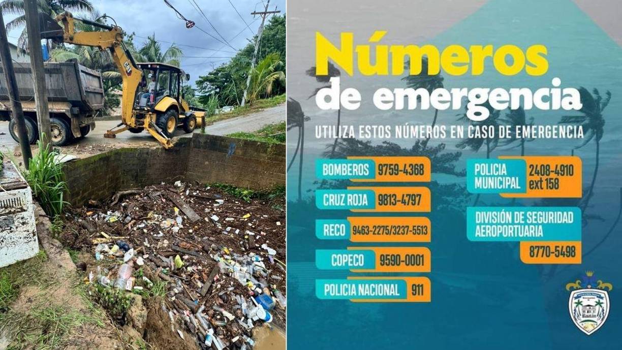 La alcaldía de Roatán habilitó estos número s de emergencia, ya que desde ayer que comenzó la lluvia, no ha parado. Insisten a la población no arriesgar sus vidas pasando ríos o quebradas crecidos. También piden a la población no exponer sus vidas por ir a grabar videos o tomar fotos del mar en las actuales condiciones. 