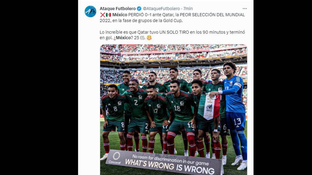 Ataque futbolero: “México perdió ante Qatar, la peor selección del Mundial 2022”.