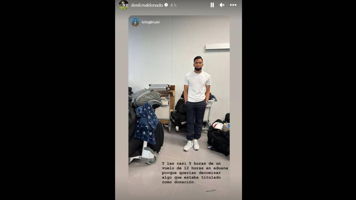 Una de las cosas curiosas que pasó en su regreso a Honduras es porque querían decomisarle su equipaje. “Y las casi 5 horas de un vuelo de 12 en aduana porque querían decomisar algo que estaba titulado como donación”, posteó Iving, esposa del futbolista en su historia.