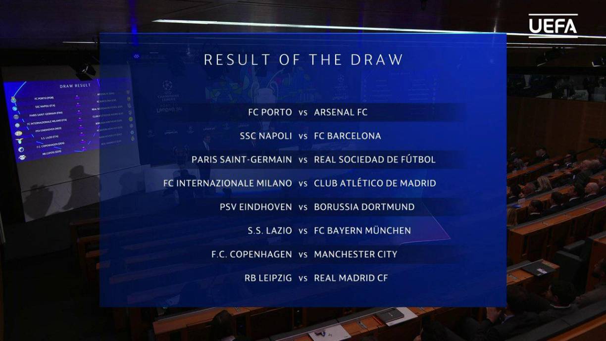 El Real Madrid, rey de Europa con sus 14 títulos, jugará ante el Leipzig y el Barcelona contra el Nápoles en los octavos de la Liga de Campeones, determinó este lunes el <b>sorteo</b> que dejó un espectacular Inter-Atlético y a la Real Sociedad desafiando al PSG.