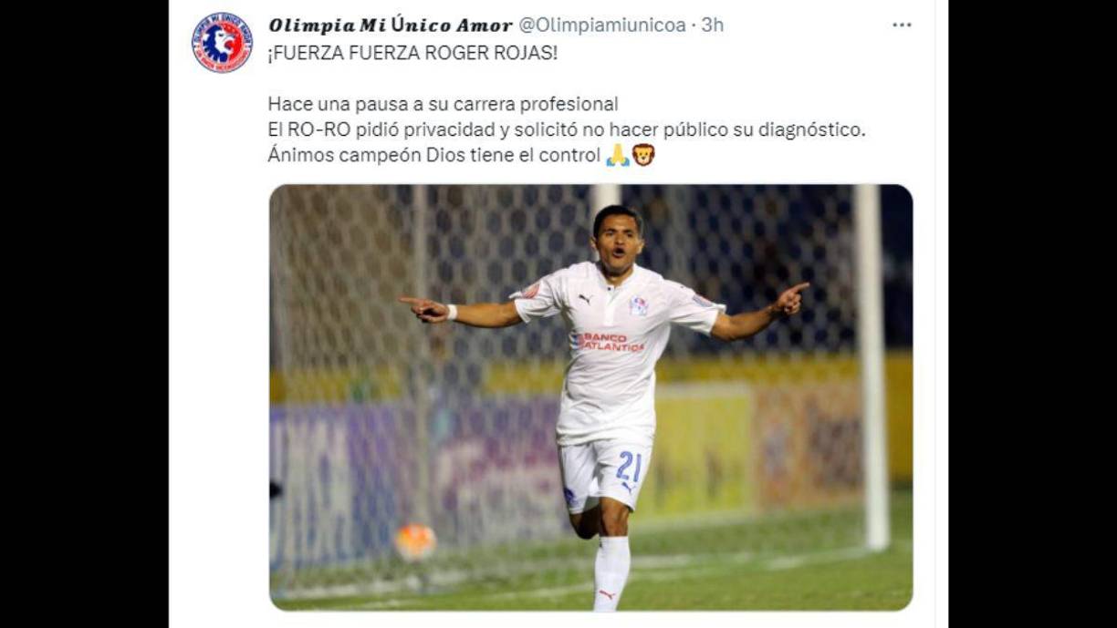 Páginas dedicas al Olimpia no olvidaron a Roger Rojas y le dejaron su mensaje de apoyo.